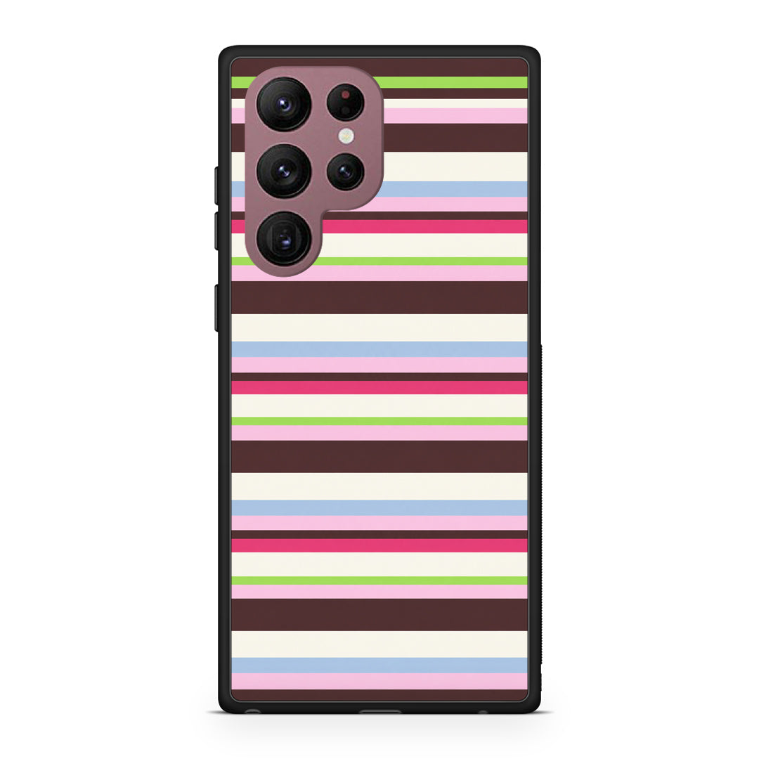 Θήκη Samsung Galaxy S22 Ultra Multicolour Horizontal Stripes από τη Smartfits με σχέδιο στο πίσω μέρος και μαύρο περίβλημα | Samsung Galaxy S22 Ultra Multicolour Horizontal Stripes case with colorful back and black bezels