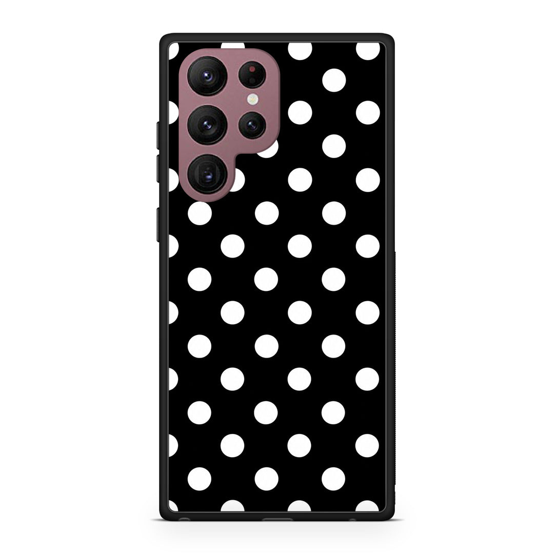 Θήκη Samsung Galaxy S22 Ultra White Polka Dots on Black από τη Smartfits με σχέδιο στο πίσω μέρος και μαύρο περίβλημα | Samsung Galaxy S22 Ultra White Polka Dots on Black case with colorful back and black bezels