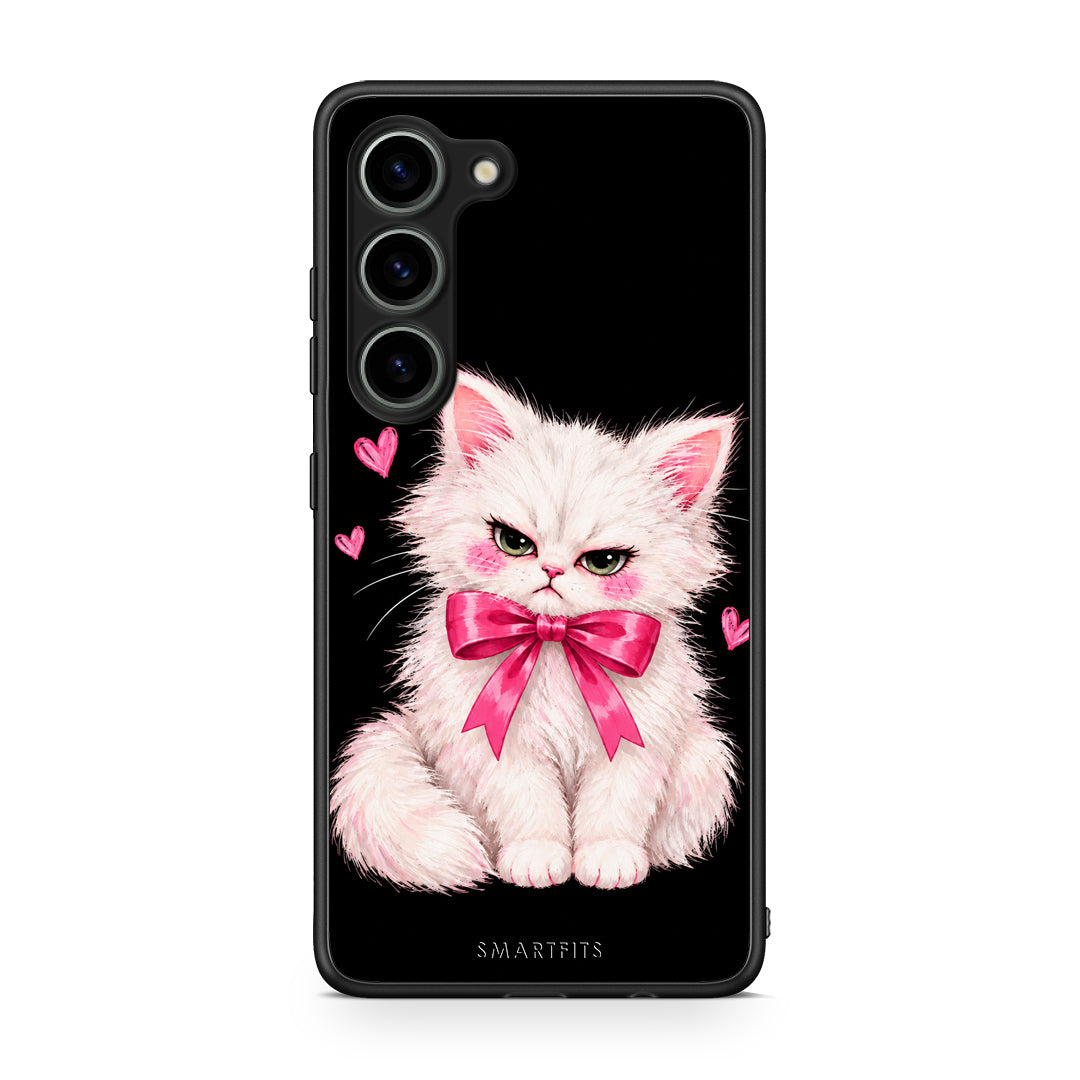 Θήκη Samsung Galaxy S23 Grumpy Party Kitten on Black από τη Smartfits με σχέδιο στο πίσω μέρος και μαύρο περίβλημα | Samsung Galaxy S23 Grumpy Party Kitten on Black case with colorful back and black bezels
