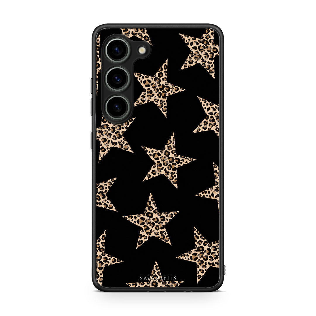 Θήκη Samsung Galaxy S23 Leopard Stars on Black από τη Smartfits με σχέδιο στο πίσω μέρος και μαύρο περίβλημα | Samsung Galaxy S23 Leopard Stars on Black case with colorful back and black bezels