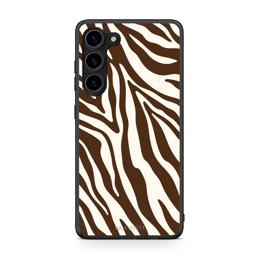 Θήκη Samsung Galaxy S23 Plus Brown and Cream Zebra Stripes από τη Smartfits με σχέδιο στο πίσω μέρος και μαύρο περίβλημα | Samsung Galaxy S23 Plus Brown and Cream Zebra Stripes case with colorful back and black bezels