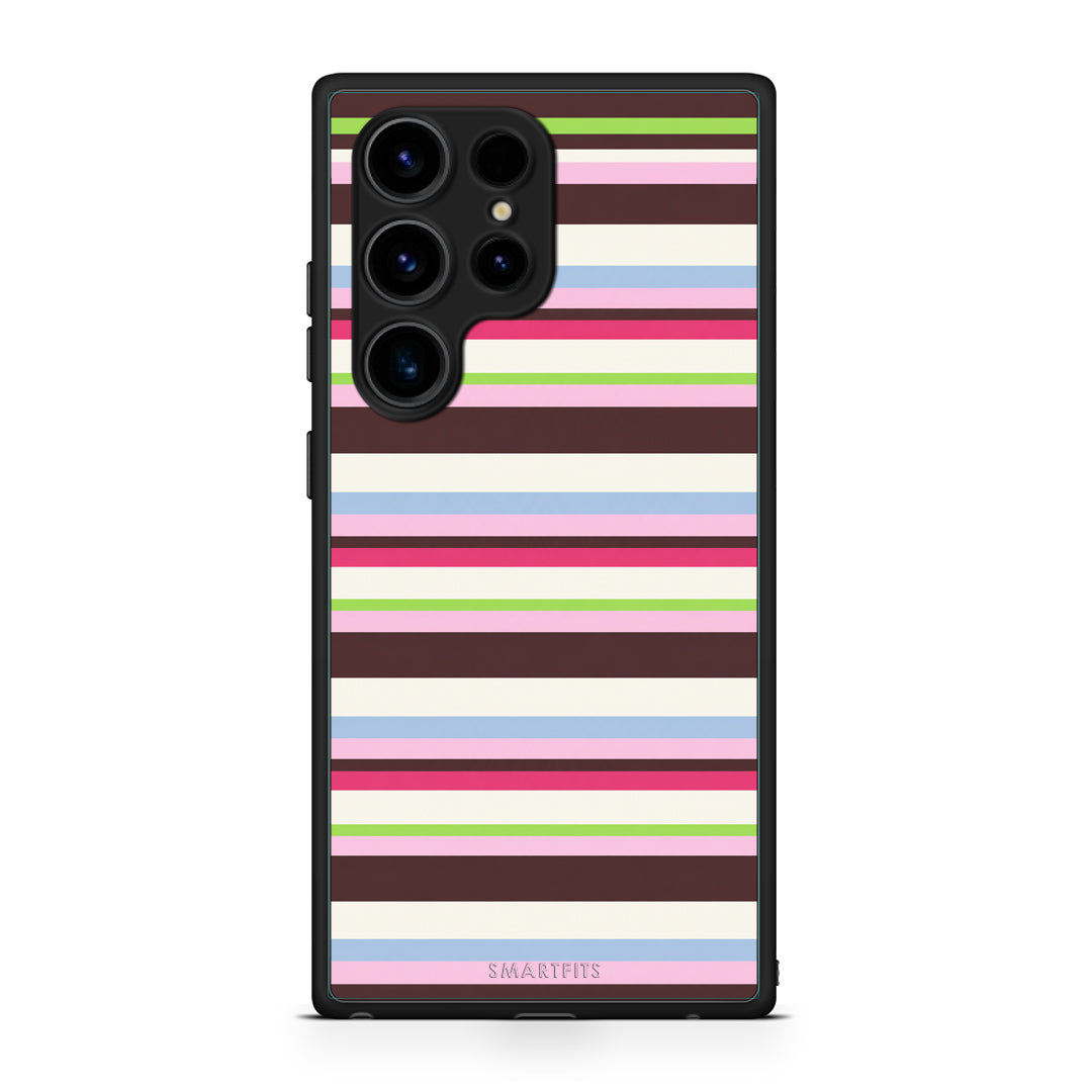 Θήκη Samsung Galaxy S23 Ultra Multicolour Horizontal Stripes από τη Smartfits με σχέδιο στο πίσω μέρος και μαύρο περίβλημα | Samsung Galaxy S23 Ultra Multicolour Horizontal Stripes case with colorful back and black bezels