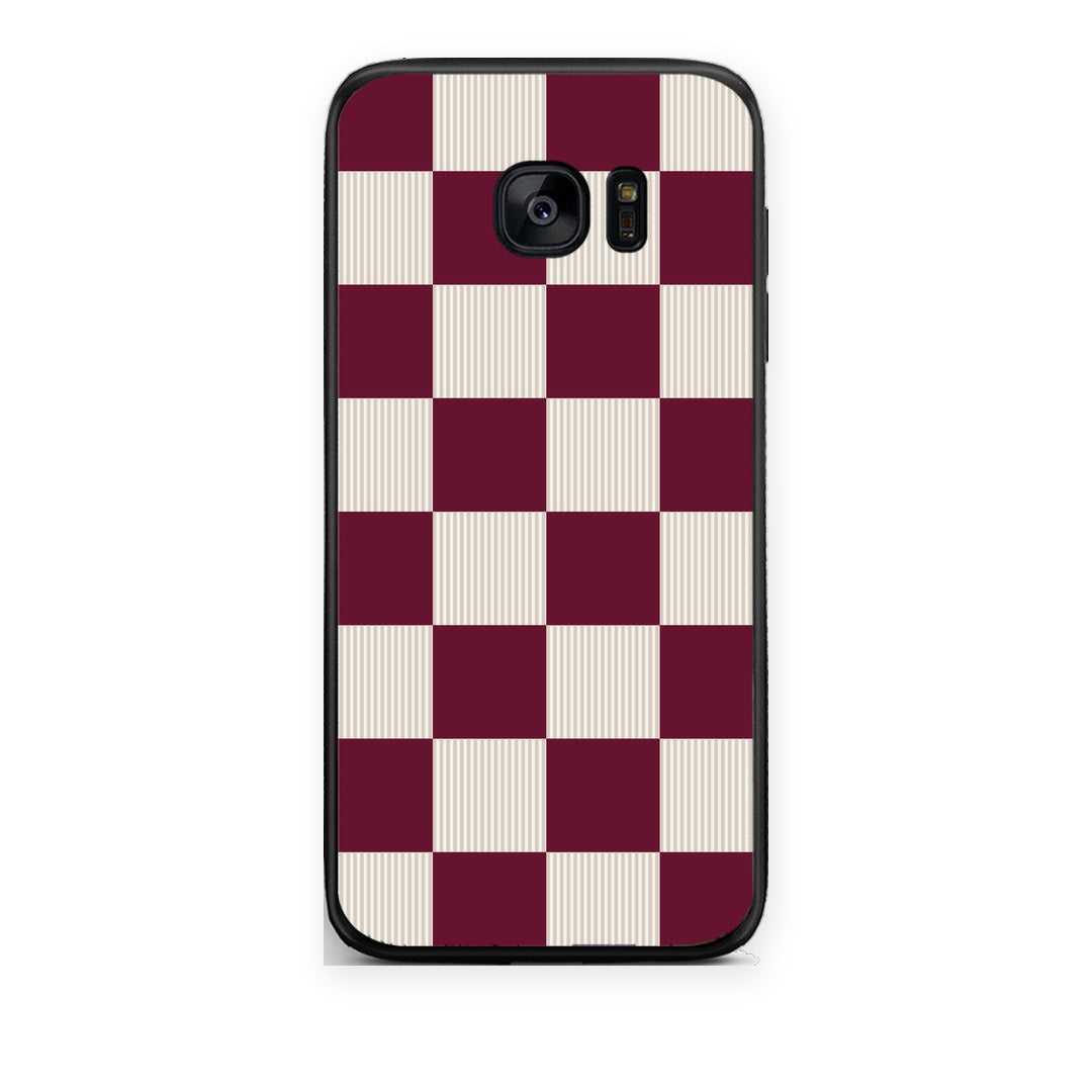 Θήκη Samsung Galaxy S7 Burgundy and Cream Striped Checks από τη Smartfits με σχέδιο στο πίσω μέρος και μαύρο περίβλημα | Samsung Galaxy S7 Burgundy and Cream Striped Checks case with colorful back and black bezels
