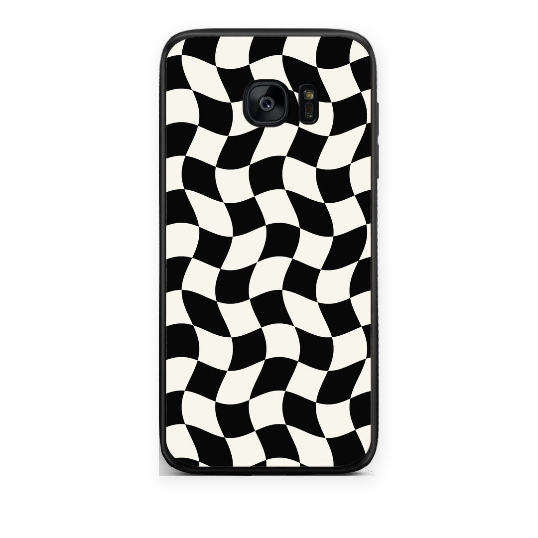 Θήκη Samsung Galaxy S7 Edge Black and Cream Wavy Checkerboard από τη Smartfits με σχέδιο στο πίσω μέρος και μαύρο περίβλημα | Samsung Galaxy S7 Edge Black and Cream Wavy Checkerboard case with colorful back and black bezels