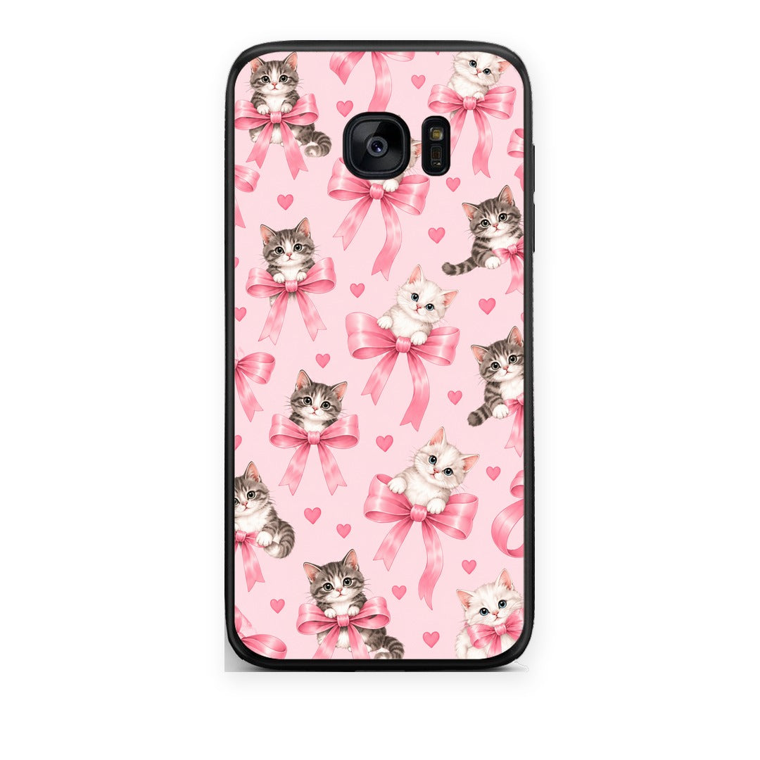 Θήκη Samsung Galaxy S7 Edge Kittens and Pink Bows on Pink από τη Smartfits με σχέδιο στο πίσω μέρος και μαύρο περίβλημα | Samsung Galaxy S7 Edge Kittens and Pink Bows on Pink case with colorful back and black bezels