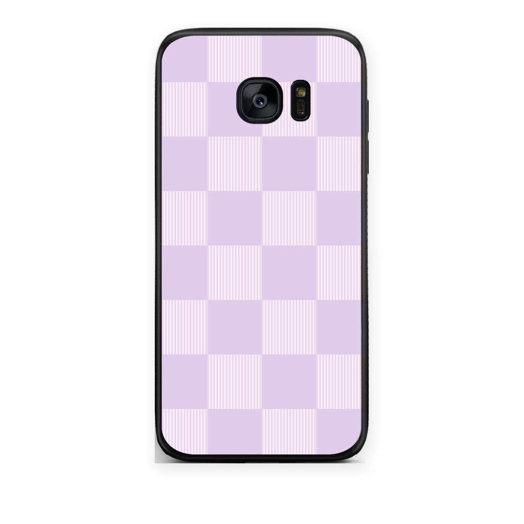 Θήκη Samsung Galaxy S7 Edge Lilac and Cream Striped Checks από τη Smartfits με σχέδιο στο πίσω μέρος και μαύρο περίβλημα | Samsung Galaxy S7 Edge Lilac and Cream Striped Checks case with colorful back and black bezels