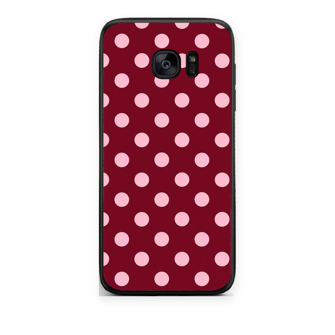 Θήκη Samsung Galaxy S7 Edge Pink Polka Dots on Burgundy από τη Smartfits με σχέδιο στο πίσω μέρος και μαύρο περίβλημα | Samsung Galaxy S7 Edge Pink Polka Dots on Burgundy case with colorful back and black bezels