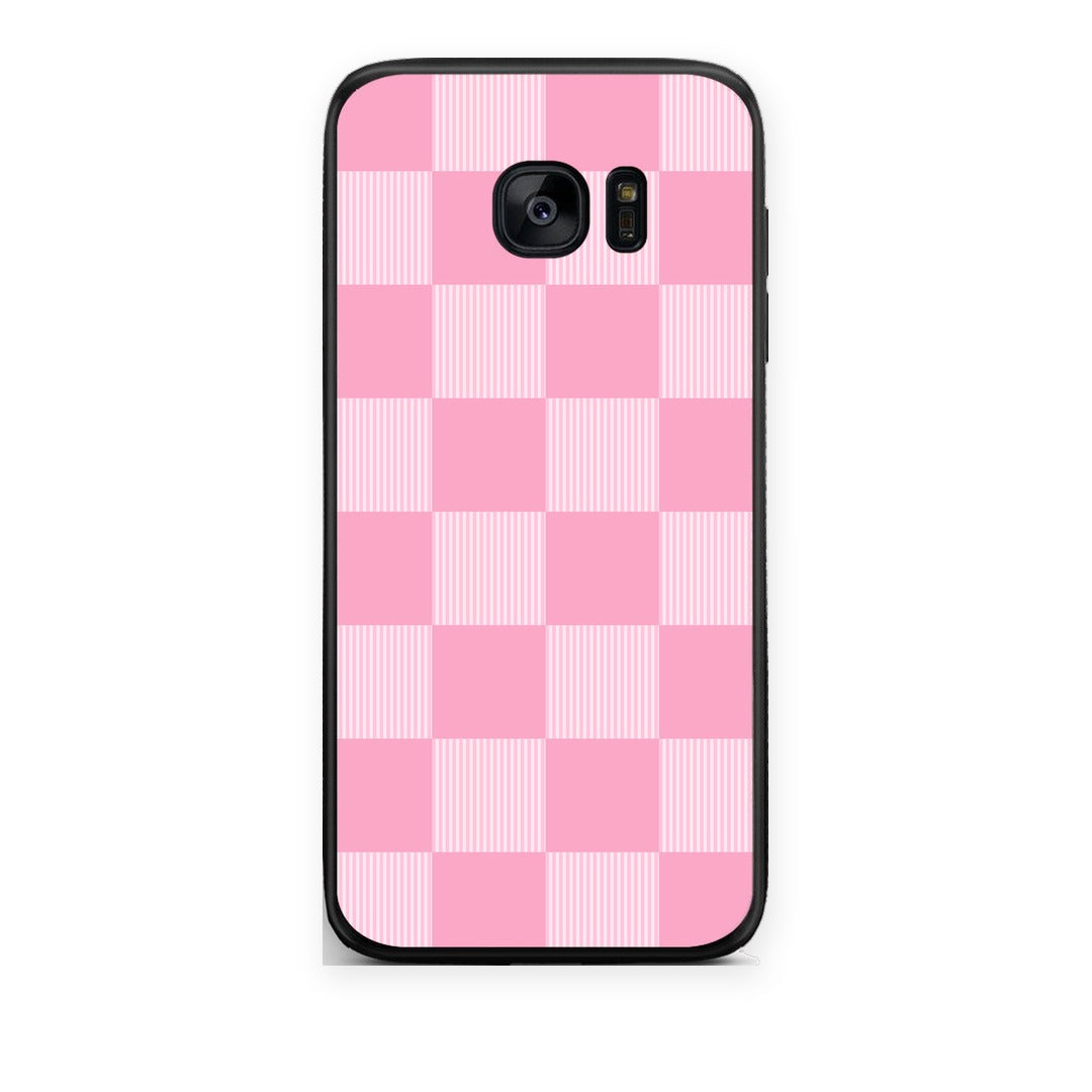 Θήκη Samsung Galaxy S7 Edge Pink and White Striped Checks από τη Smartfits με σχέδιο στο πίσω μέρος και μαύρο περίβλημα | Samsung Galaxy S7 Edge Pink and White Striped Checks case with colorful back and black bezels