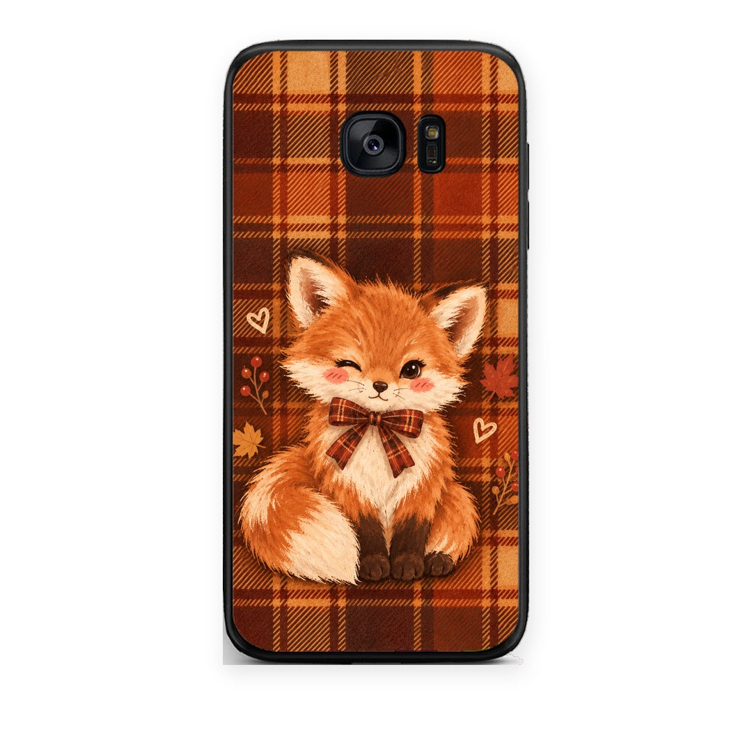 Θήκη Samsung Galaxy S7 Fox on Autumn Tartan από τη Smartfits με σχέδιο στο πίσω μέρος και μαύρο περίβλημα | Samsung Galaxy S7 Fox on Autumn Tartan case with colorful back and black bezels