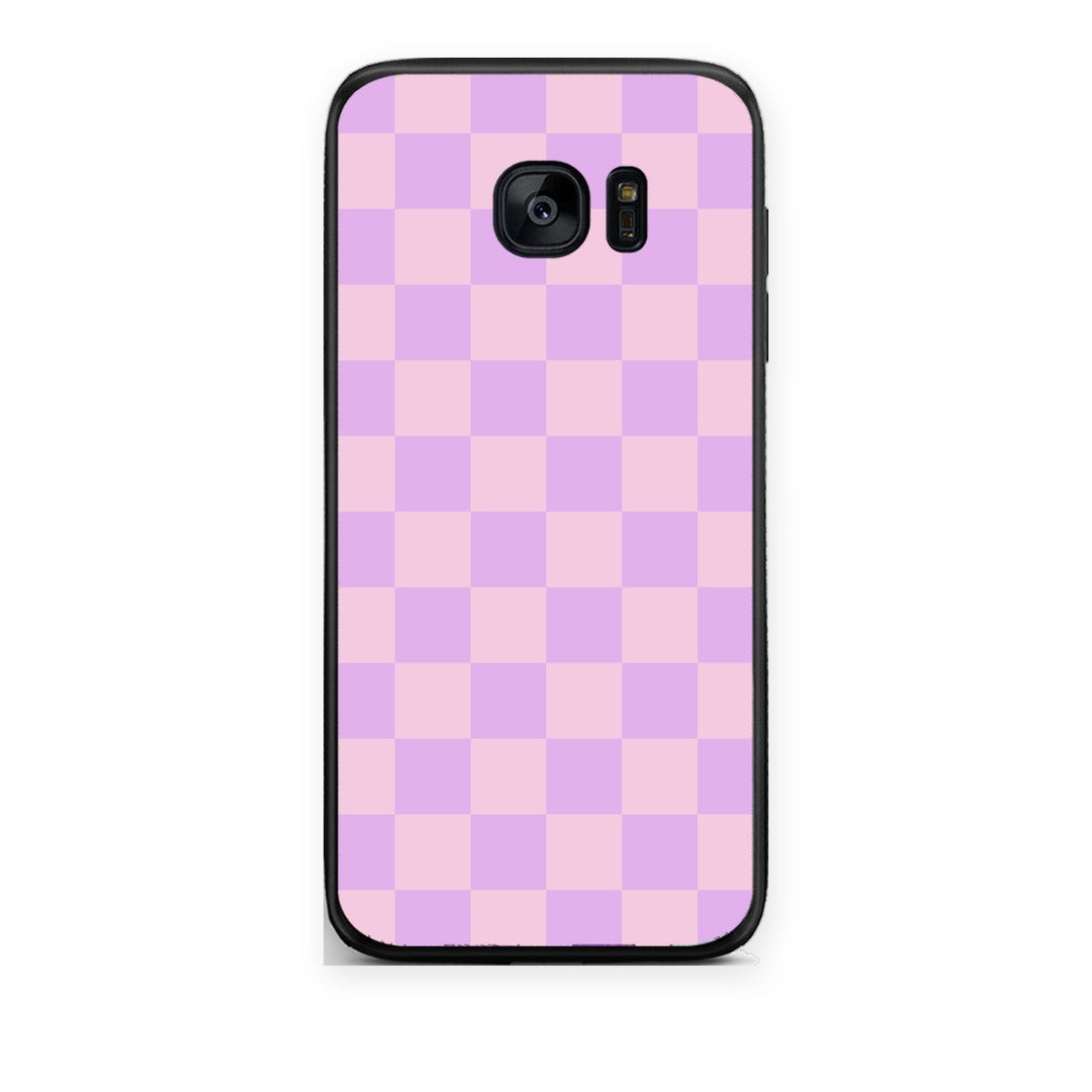 Θήκη Samsung Galaxy S7 Lavender and Pink Checkerboard από τη Smartfits με σχέδιο στο πίσω μέρος και μαύρο περίβλημα | Samsung Galaxy S7 Lavender and Pink Checkerboard case with colorful back and black bezels