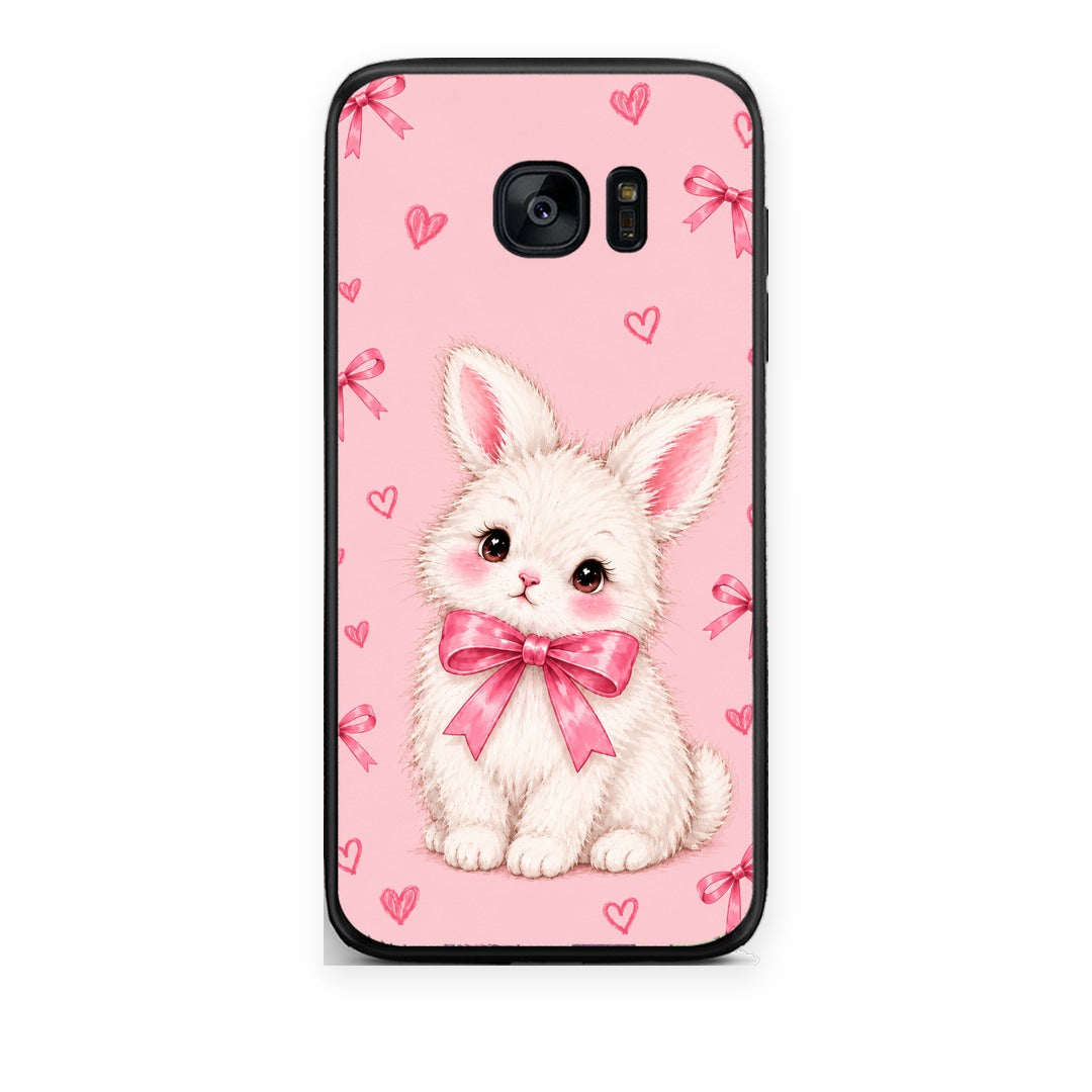 Θήκη Samsung Galaxy S7 White Bunny and Pink Bows από τη Smartfits με σχέδιο στο πίσω μέρος και μαύρο περίβλημα | Samsung Galaxy S7 White Bunny and Pink Bows case with colorful back and black bezels