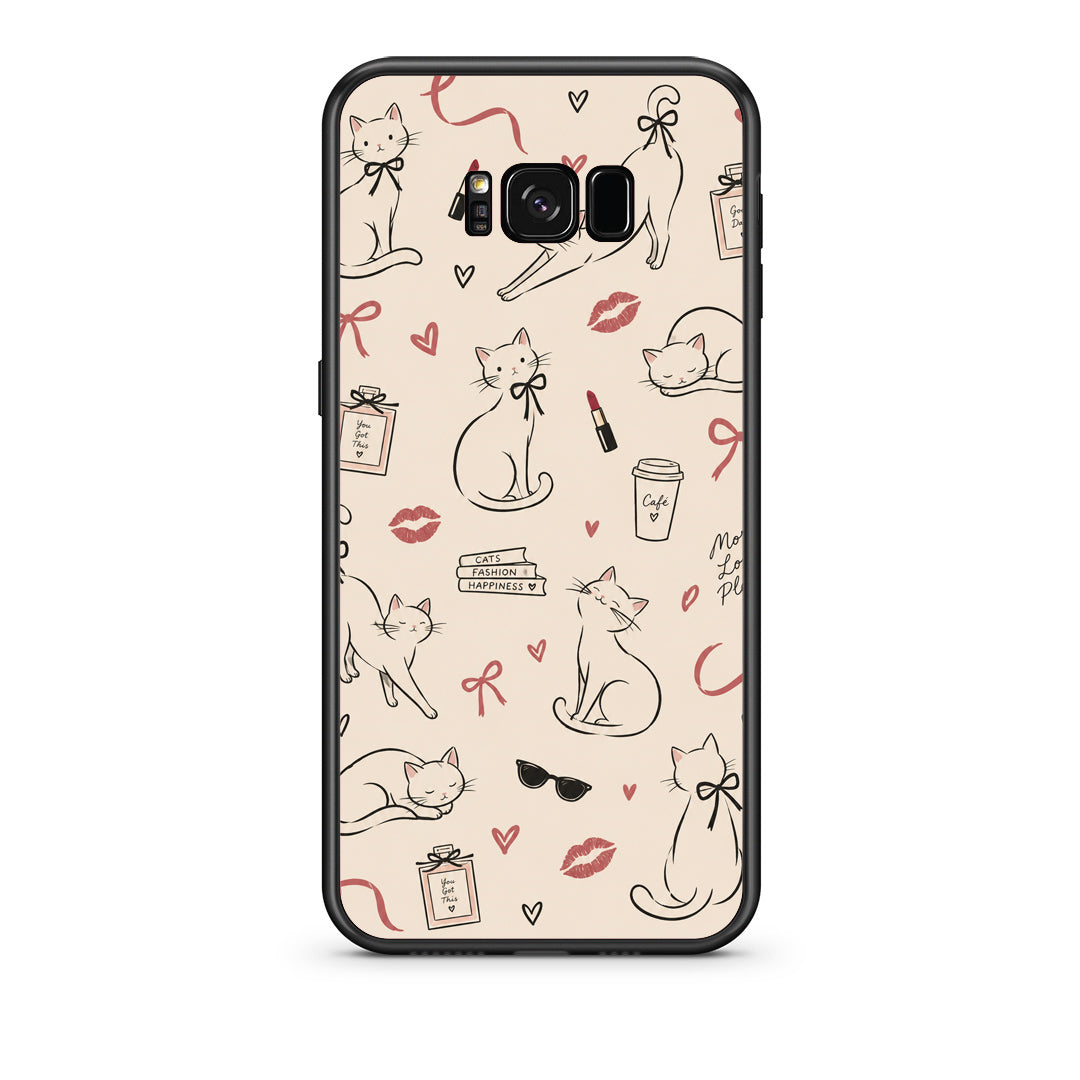 Θήκη Samsung Galaxy S8 Minimal Cat and Fashion Doodles on Cream από τη Smartfits με σχέδιο στο πίσω μέρος και μαύρο περίβλημα | Samsung Galaxy S8 Minimal Cat and Fashion Doodles on Cream case with colorful back and black bezels