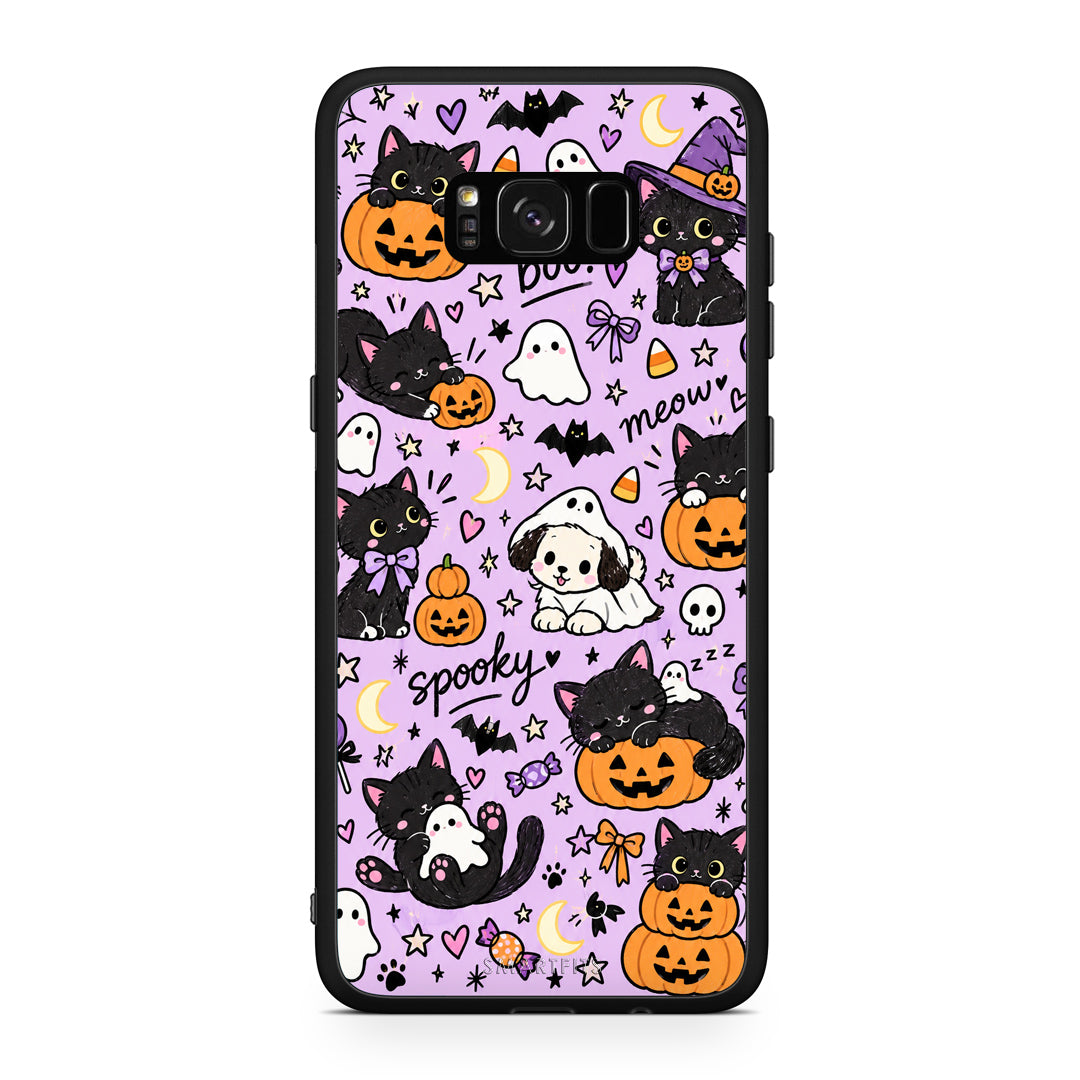 Θήκη Samsung Galaxy S8+ Halloween Black Cats on Lilac από τη Smartfits με σχέδιο στο πίσω μέρος και μαύρο περίβλημα | Samsung Galaxy S8+ Halloween Black Cats on Lilac case with colorful back and black bezels