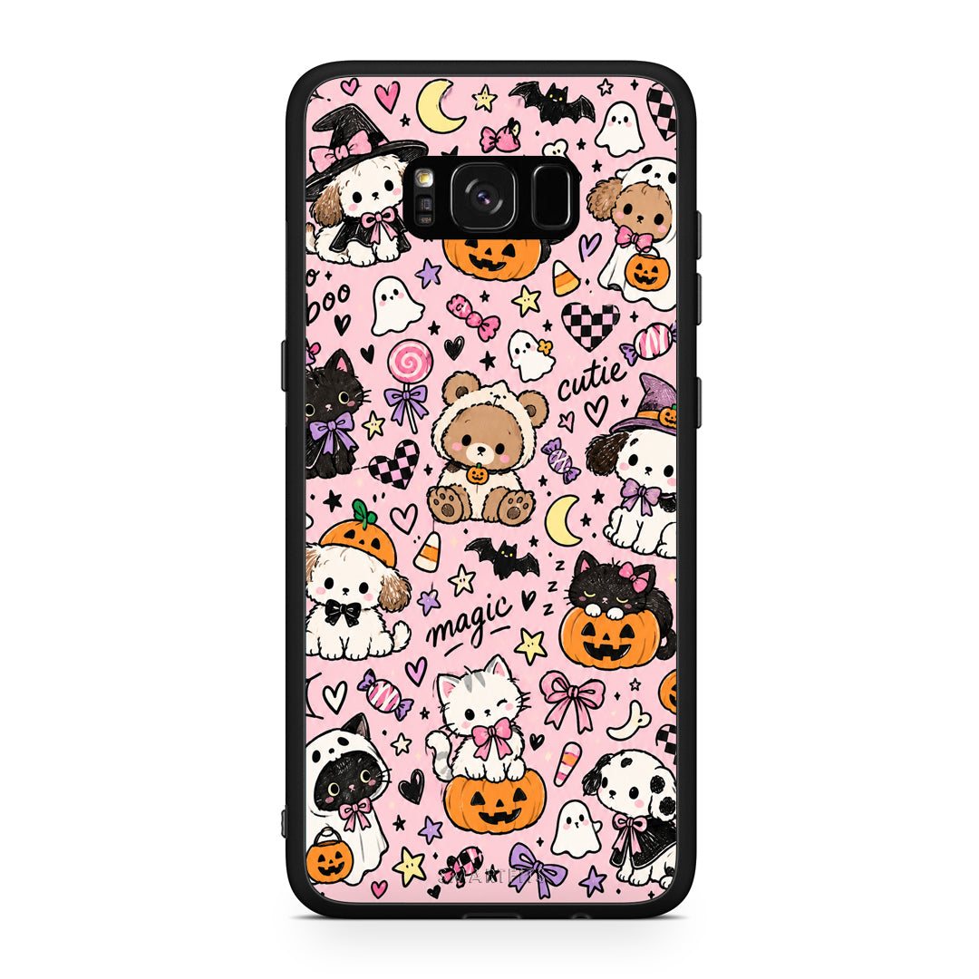 Θήκη Samsung Galaxy S8+ Halloween Cute Animals on Pink από τη Smartfits με σχέδιο στο πίσω μέρος και μαύρο περίβλημα | Samsung Galaxy S8+ Halloween Cute Animals on Pink case with colorful back and black bezels