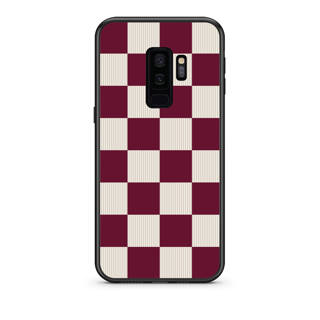 Θήκη Samsung Galaxy S9+ Burgundy and Cream Striped Checks από τη Smartfits με σχέδιο στο πίσω μέρος και μαύρο περίβλημα | Samsung Galaxy S9+ Burgundy and Cream Striped Checks case with colorful back and black bezels