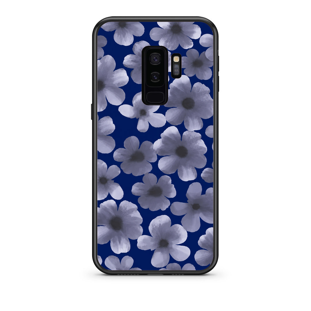 Θήκη Samsung Galaxy S9+ Pale Blue Flowers on Navy από τη Smartfits με σχέδιο στο πίσω μέρος και μαύρο περίβλημα | Samsung Galaxy S9+ Pale Blue Flowers on Navy case with colorful back and black bezels