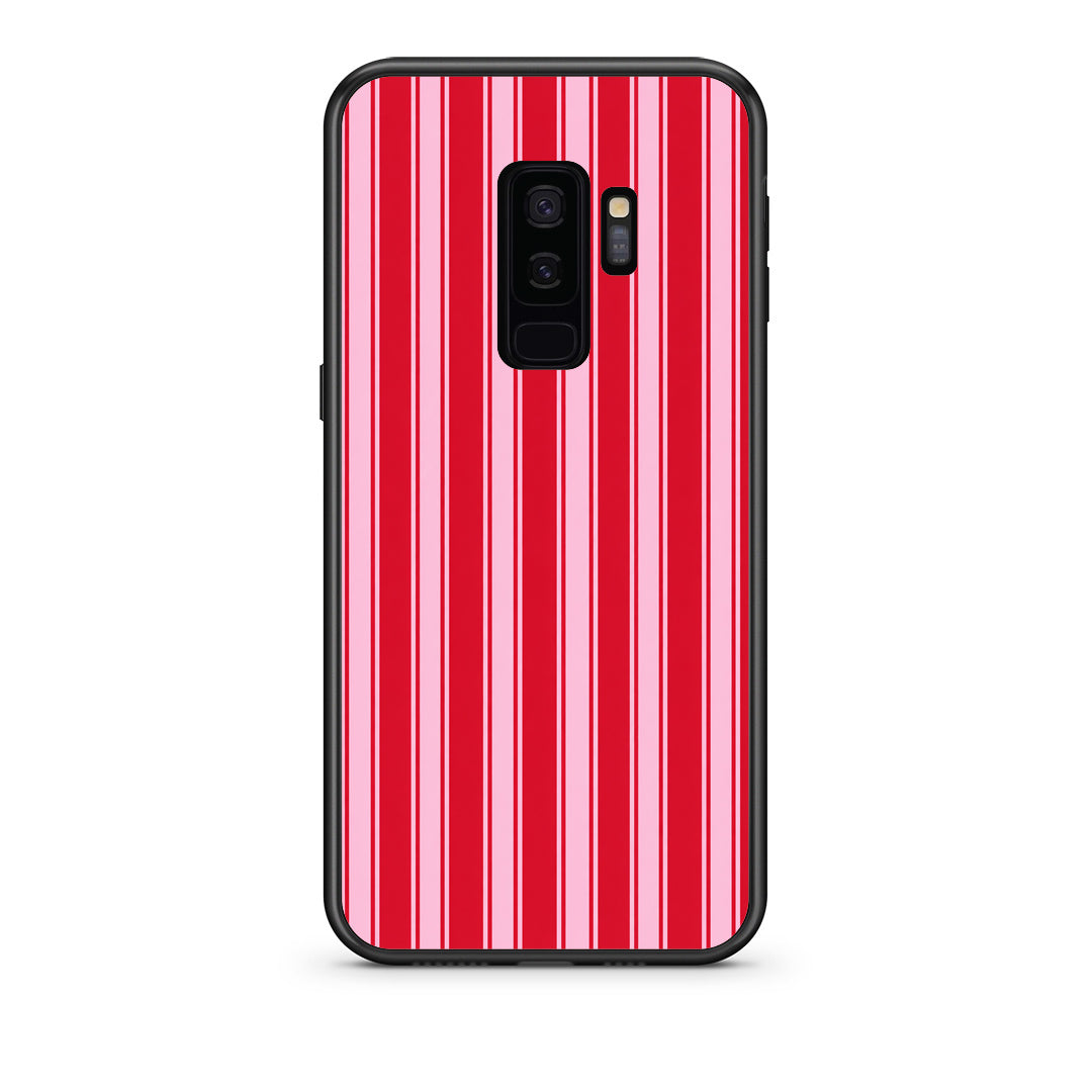 Θήκη Samsung Galaxy S9+ Red and Pink Vertical Pinstripes από τη Smartfits με σχέδιο στο πίσω μέρος και μαύρο περίβλημα | Samsung Galaxy S9+ Red and Pink Vertical Pinstripes case with colorful back and black bezels