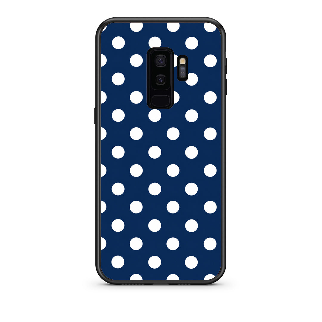 Θήκη Samsung Galaxy S9+ White Large Polka Dots on Navy από τη Smartfits με σχέδιο στο πίσω μέρος και μαύρο περίβλημα | Samsung Galaxy S9+ White Large Polka Dots on Navy case with colorful back and black bezels