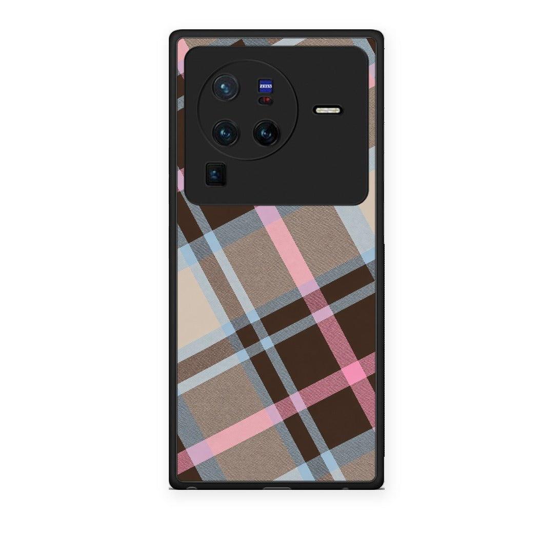 Θήκη Vivo X80 Pro 5G Brown Pink and Blue Diagonal Plaid από τη Smartfits με σχέδιο στο πίσω μέρος και μαύρο περίβλημα | Vivo X80 Pro 5G Brown Pink and Blue Diagonal Plaid case with colorful back and black bezels