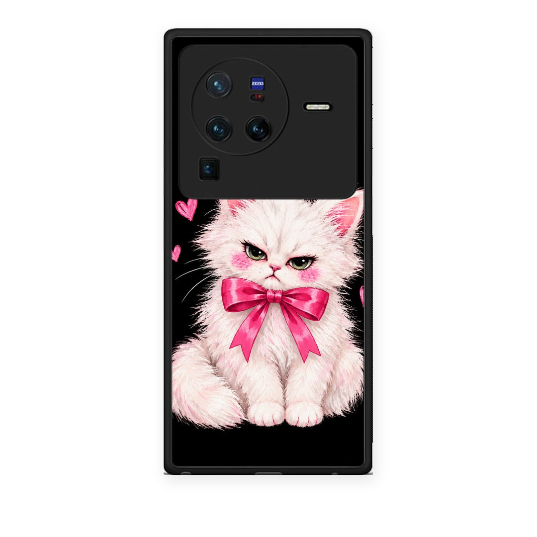 Θήκη Vivo X80 Pro 5G Grumpy Party Kitten on Black από τη Smartfits με σχέδιο στο πίσω μέρος και μαύρο περίβλημα | Vivo X80 Pro 5G Grumpy Party Kitten on Black case with colorful back and black bezels