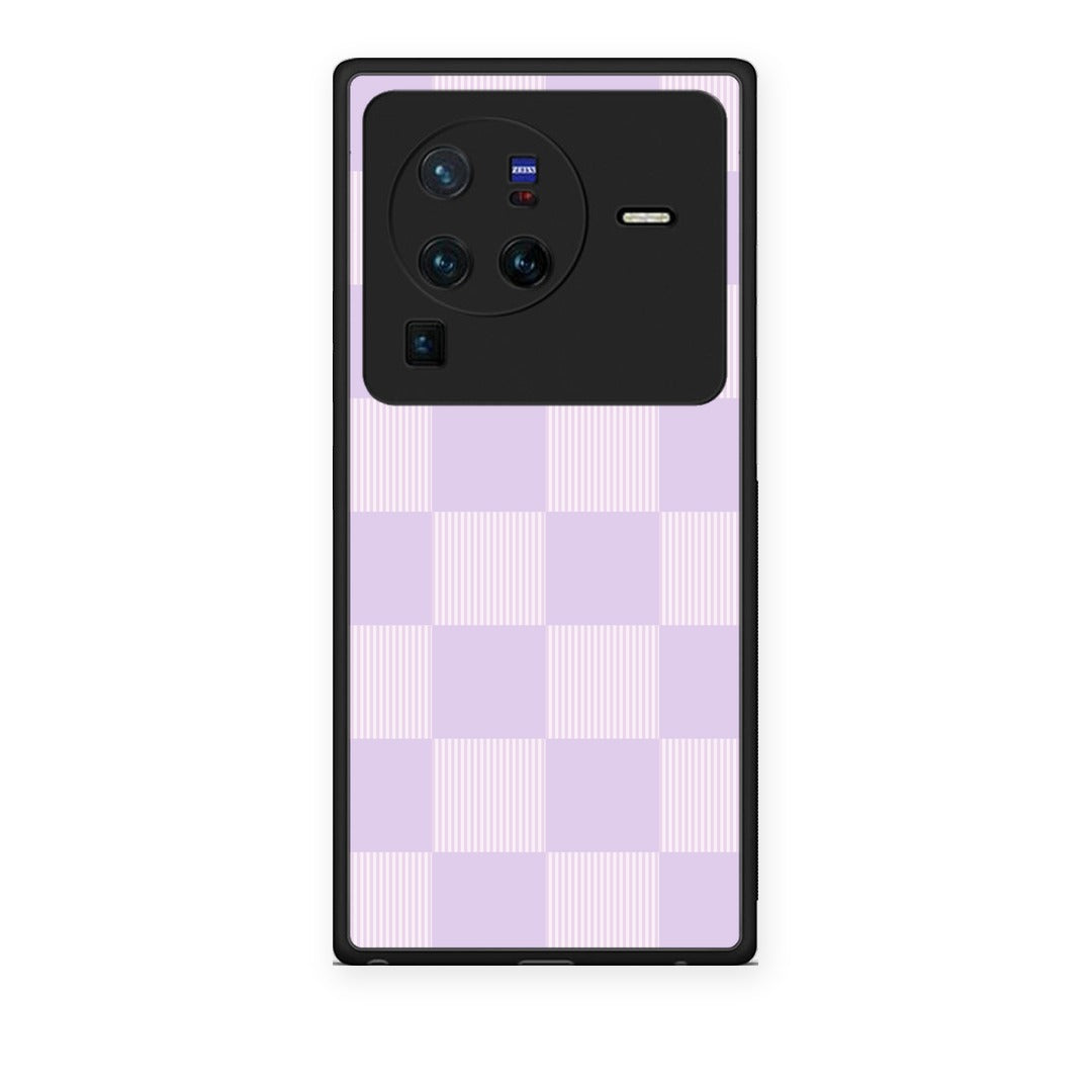 Θήκη Vivo X80 Pro 5G Lilac and Cream Striped Checks από τη Smartfits με σχέδιο στο πίσω μέρος και μαύρο περίβλημα | Vivo X80 Pro 5G Lilac and Cream Striped Checks case with colorful back and black bezels