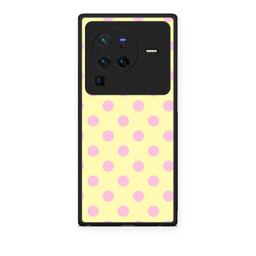 Θήκη Vivo X80 Pro 5G Pink Polka Dots on Yellow από τη Smartfits με σχέδιο στο πίσω μέρος και μαύρο περίβλημα | Vivo X80 Pro 5G Pink Polka Dots on Yellow case with colorful back and black bezels