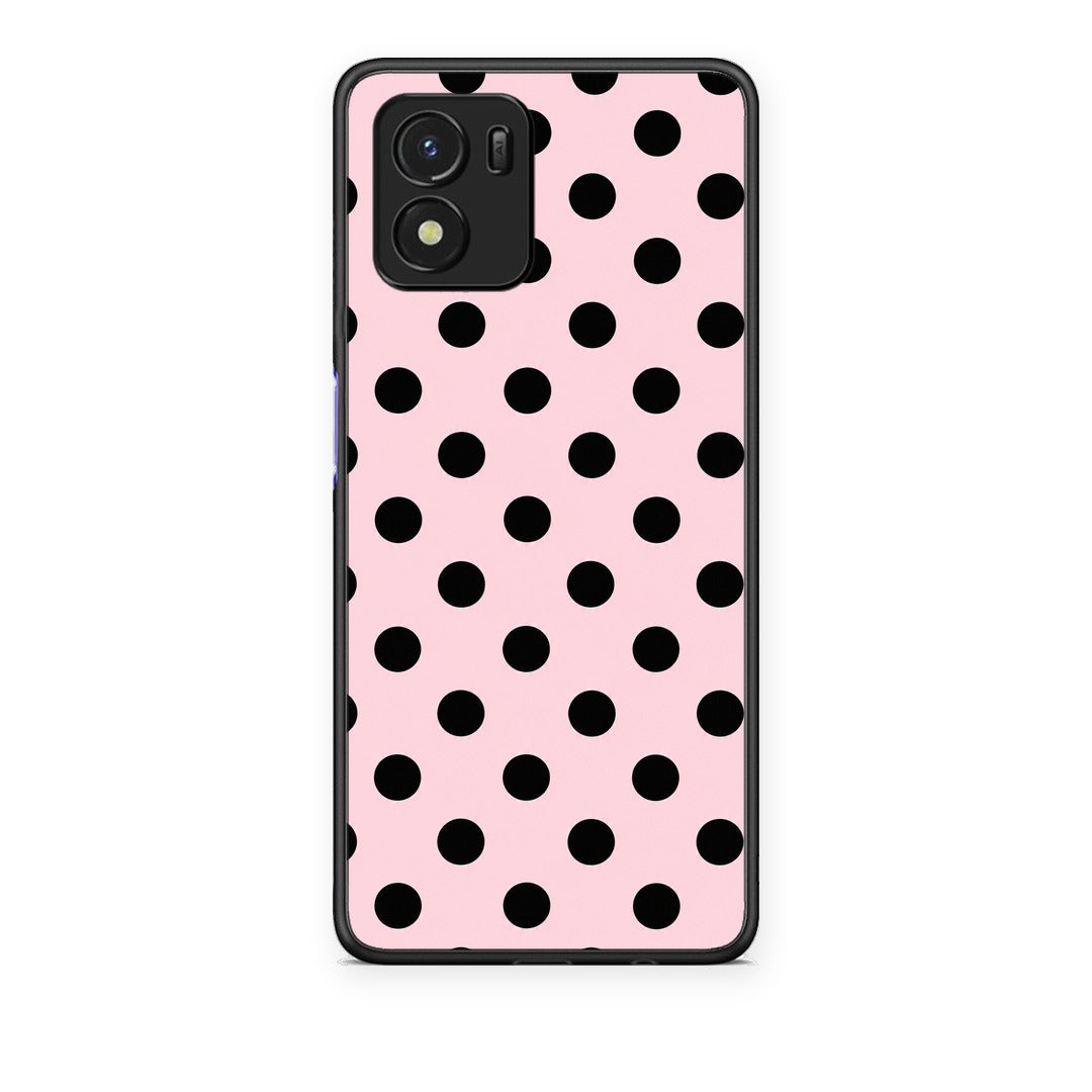 Θήκη Vivo Y01 / Y15s Black Polka Dots on Pink από τη Smartfits με σχέδιο στο πίσω μέρος και μαύρο περίβλημα | Vivo Y01 / Y15s Black Polka Dots on Pink case with colorful back and black bezels