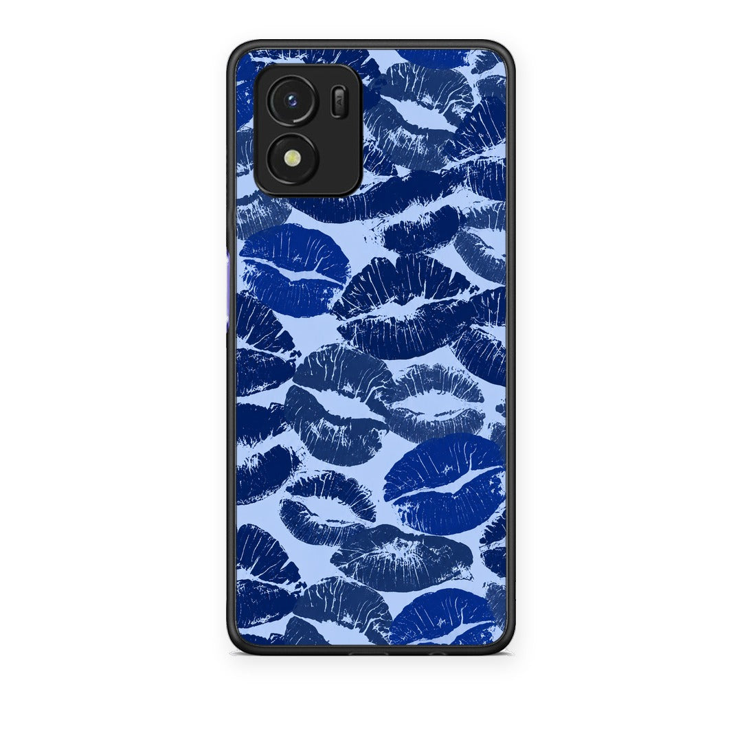 Θήκη Vivo Y01 / Y15s Blue Lipstick Kisses από τη Smartfits με σχέδιο στο πίσω μέρος και μαύρο περίβλημα | Vivo Y01 / Y15s Blue Lipstick Kisses case with colorful back and black bezels