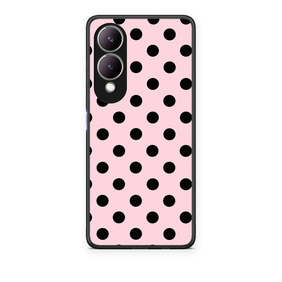 Θήκη Vivo Y17s Black Polka Dots on Pink από τη Smartfits με σχέδιο στο πίσω μέρος και μαύρο περίβλημα | Vivo Y17s Black Polka Dots on Pink case with colorful back and black bezels