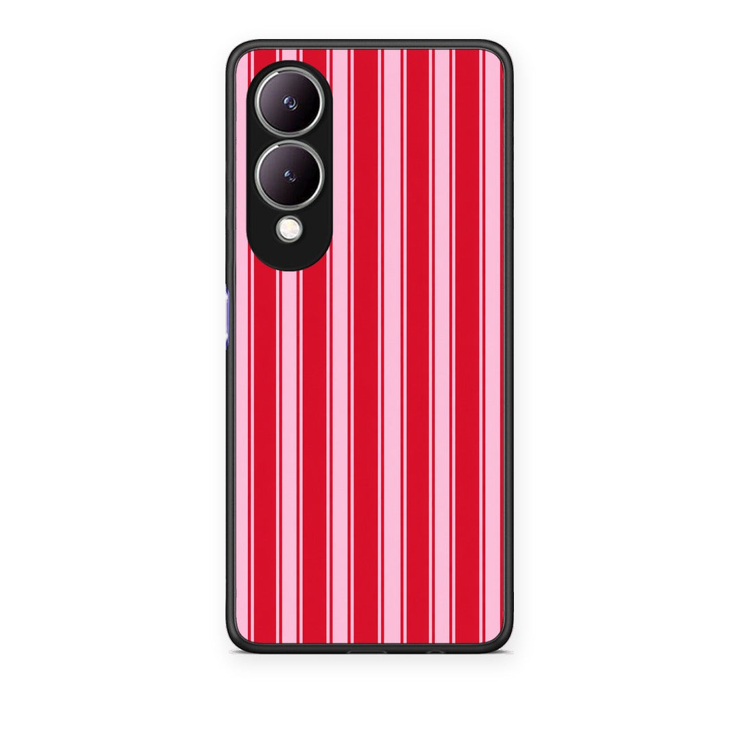 Θήκη Vivo Y17s Red and Pink Vertical Pinstripes από τη Smartfits με σχέδιο στο πίσω μέρος και μαύρο περίβλημα | Vivo Y17s Red and Pink Vertical Pinstripes case with colorful back and black bezels