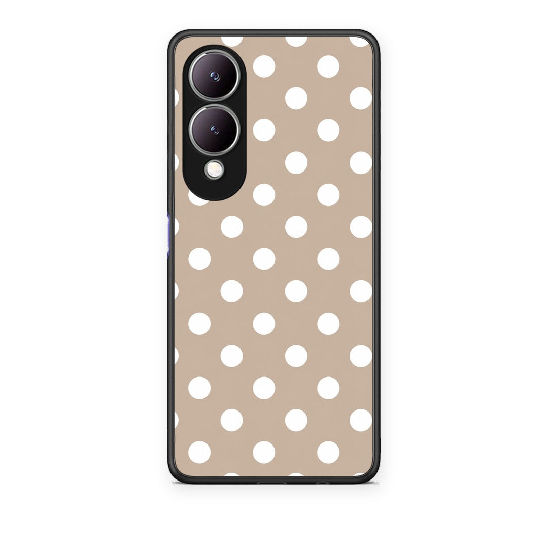 Θήκη Vivo Y17s White Polka Dots on Taupe από τη Smartfits με σχέδιο στο πίσω μέρος και μαύρο περίβλημα | Vivo Y17s White Polka Dots on Taupe case with colorful back and black bezels