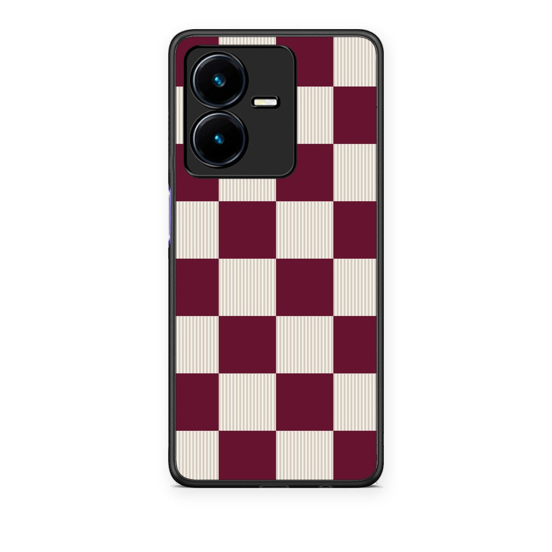 Θήκη Vivo Y22 Burgundy and Cream Striped Checks από τη Smartfits με σχέδιο στο πίσω μέρος και μαύρο περίβλημα | Vivo Y22 Burgundy and Cream Striped Checks case with colorful back and black bezels