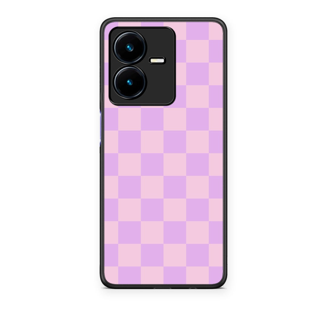 Θήκη Vivo Y22 Lavender and Pink Checkerboard από τη Smartfits με σχέδιο στο πίσω μέρος και μαύρο περίβλημα | Vivo Y22 Lavender and Pink Checkerboard case with colorful back and black bezels