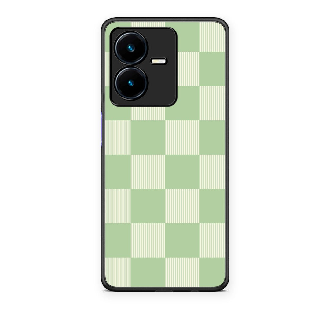 Θήκη Vivo Y22 Sage and Cream Striped Checks από τη Smartfits με σχέδιο στο πίσω μέρος και μαύρο περίβλημα | Vivo Y22 Sage and Cream Striped Checks case with colorful back and black bezels