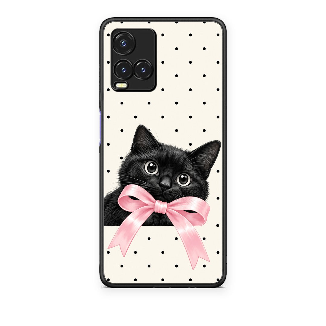 Θήκη Vivo Y33s / Y21s / Y21 Black Kitten Pink Bow and Polka Dots από τη Smartfits με σχέδιο στο πίσω μέρος και μαύρο περίβλημα | Vivo Y33s / Y21s / Y21 Black Kitten Pink Bow and Polka Dots case with colorful back and black bezels