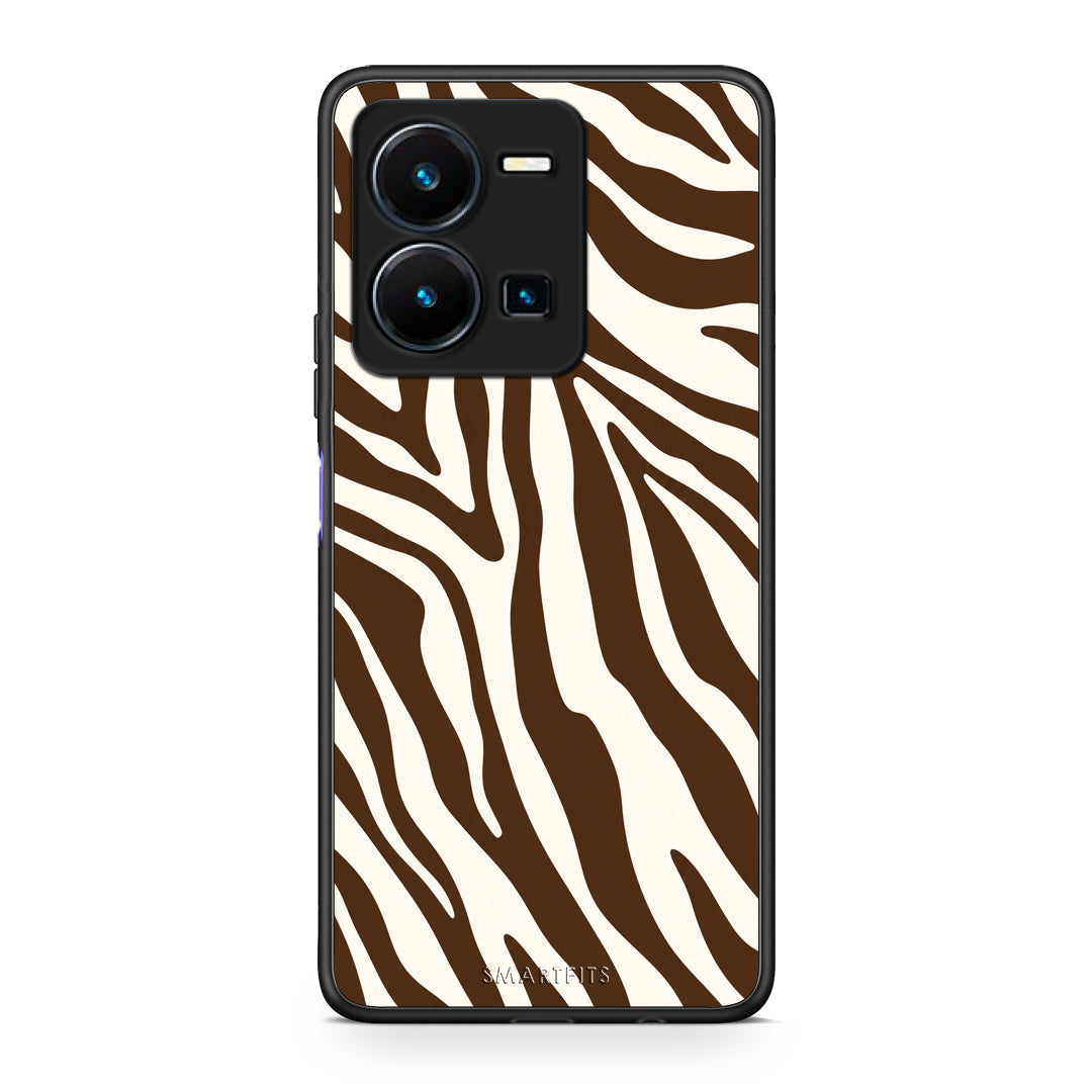 Θήκη Vivo Y35 5G Brown and Cream Zebra Stripes από τη Smartfits με σχέδιο στο πίσω μέρος και μαύρο περίβλημα | Vivo Y35 5G Brown and Cream Zebra Stripes case with colorful back and black bezels