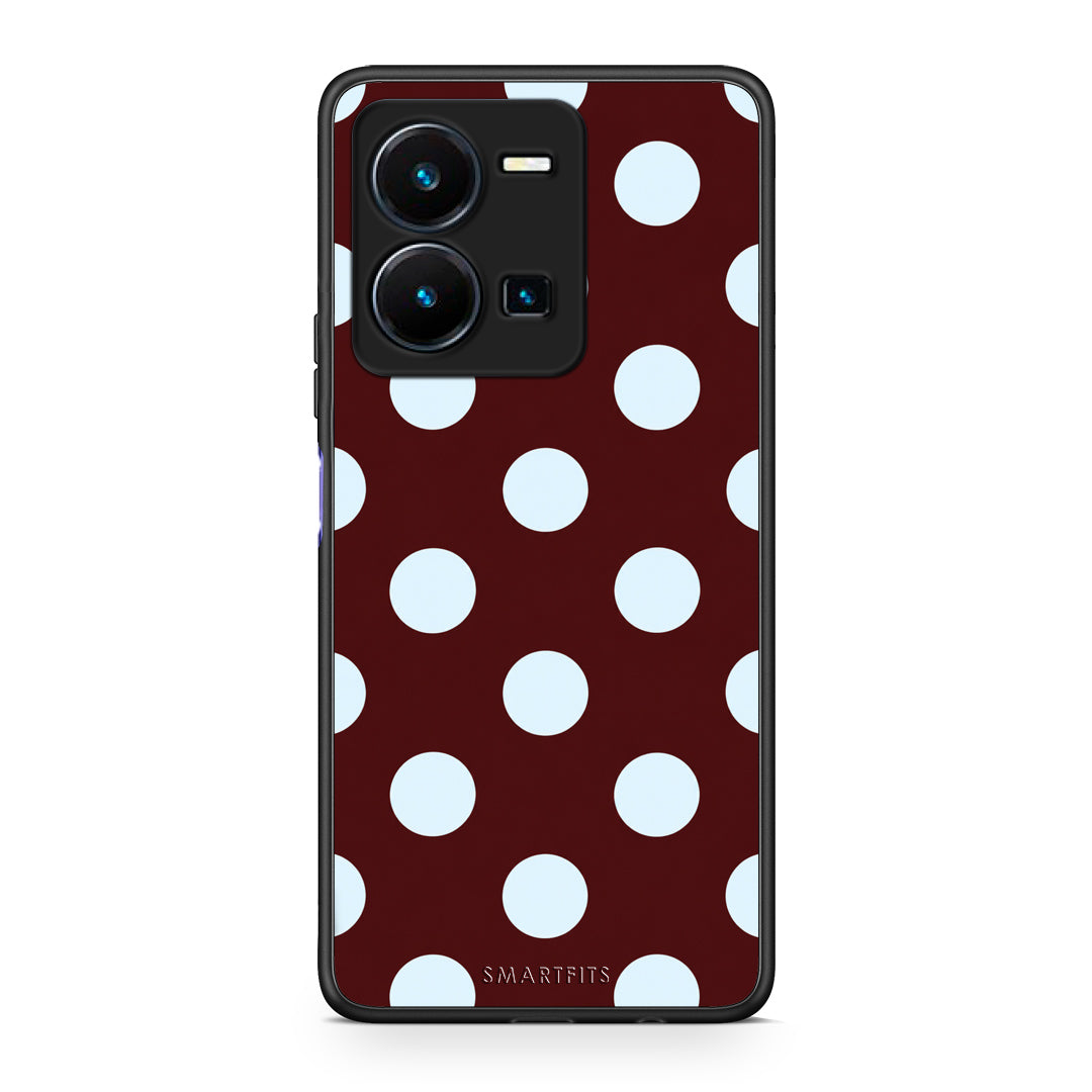 Θήκη Vivo Y35 5G Pale Blue Large Polka Dots on Burgundy από τη Smartfits με σχέδιο στο πίσω μέρος και μαύρο περίβλημα | Vivo Y35 5G Pale Blue Large Polka Dots on Burgundy case with colorful back and black bezels