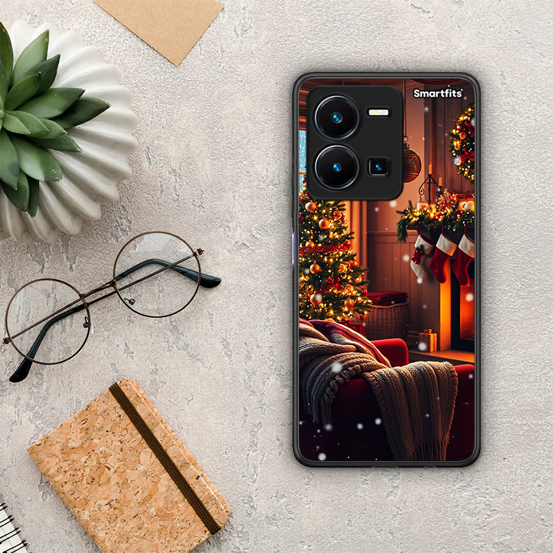 Θήκη Vivo Y35 Home For Christmas από τη Smartfits με σχέδιο στο πίσω μέρος και μαύρο περίβλημα | Vivo Y35 Home For Christmas Case with Colorful Back and Black Bezels