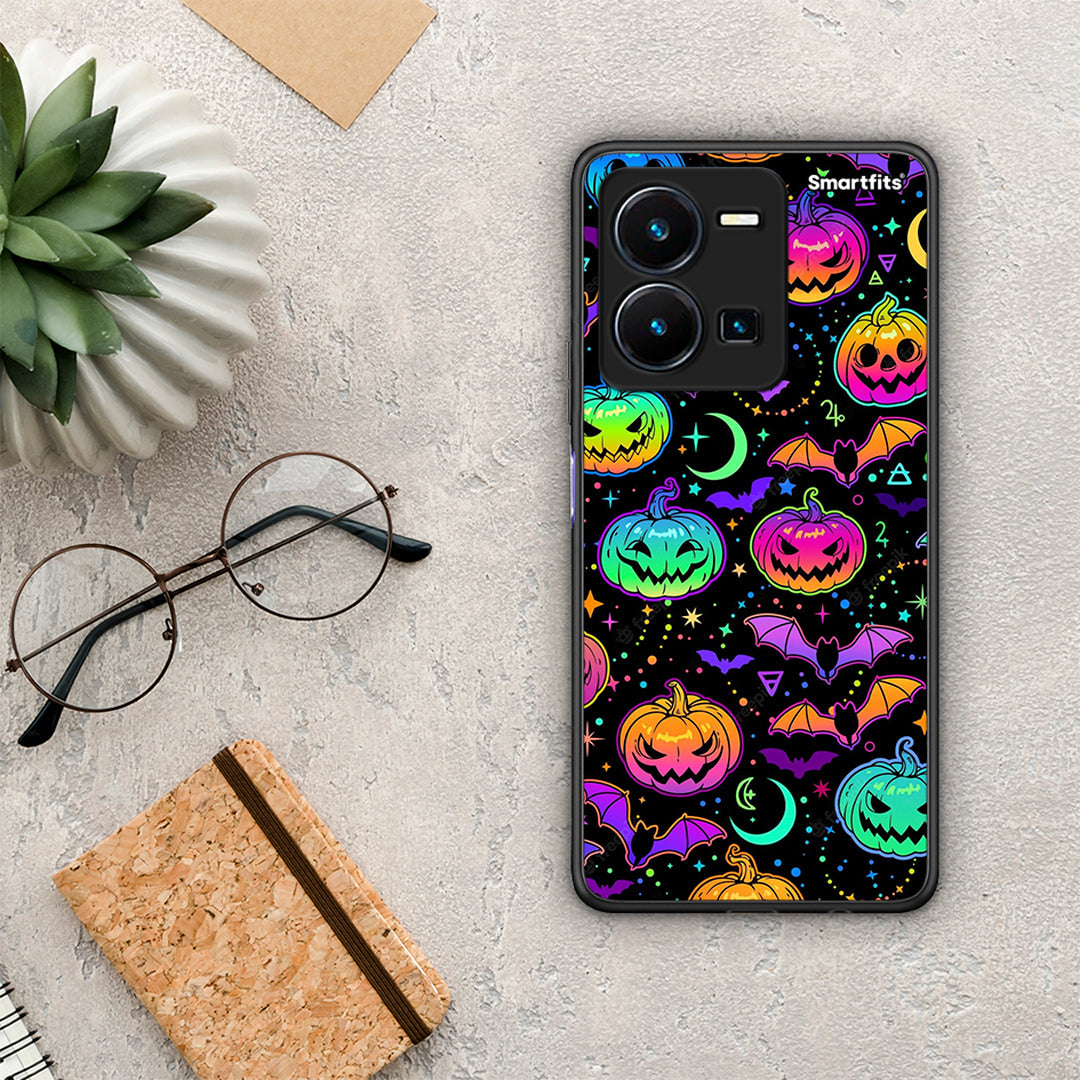 Θήκη Vivo Y35 Neon Halloween από τη Smartfits με σχέδιο στο πίσω μέρος και μαύρο περίβλημα | Vivo Y35 Neon Halloween Case with Colorful Back and Black Bezels