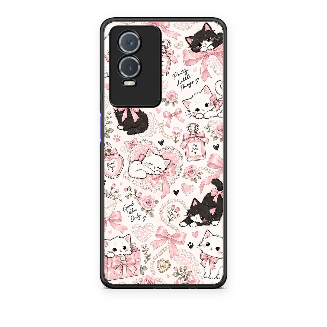 Θήκη Vivo Y76 5G / Y76s / Y74s Pink Bows and Kittens Collage από τη Smartfits με σχέδιο στο πίσω μέρος και μαύρο περίβλημα | Vivo Y76 5G / Y76s / Y74s Pink Bows and Kittens Collage case with colorful back and black bezels