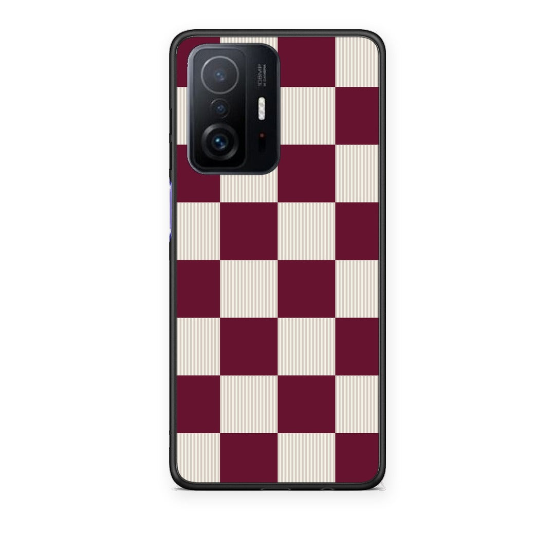 Θήκη Xiaomi 11T / 11T Pro Burgundy and Cream Striped Checks από τη Smartfits με σχέδιο στο πίσω μέρος και μαύρο περίβλημα | Xiaomi 11T / 11T Pro Burgundy and Cream Striped Checks case with colorful back and black bezels