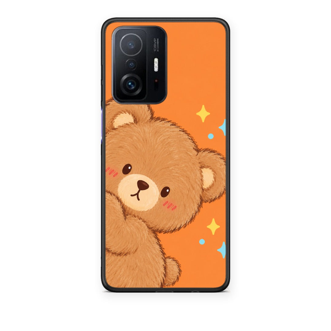 Θήκη Xiaomi 11T / 11T Pro Peekaboo Teddy on Orange από τη Smartfits με σχέδιο στο πίσω μέρος και μαύρο περίβλημα | Xiaomi 11T / 11T Pro Peekaboo Teddy on Orange case with colorful back and black bezels