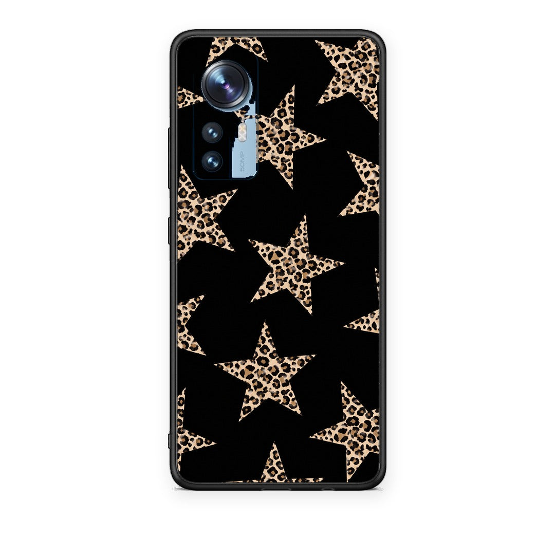 Θήκη Xiaomi 12 / 12X 5G Leopard Stars on Black από τη Smartfits με σχέδιο στο πίσω μέρος και μαύρο περίβλημα | Xiaomi 12 / 12X 5G Leopard Stars on Black case with colorful back and black bezels