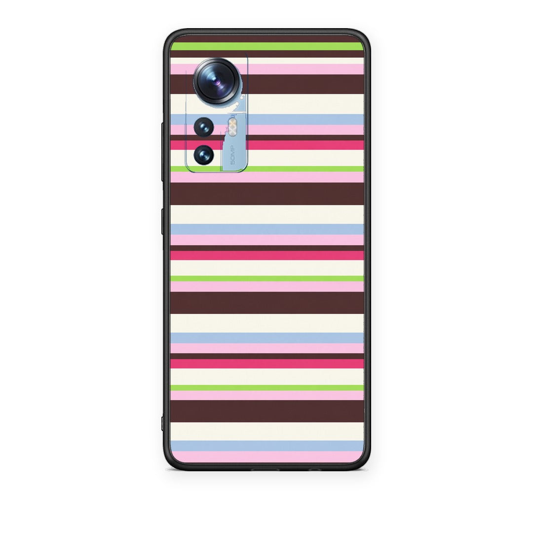 Θήκη Xiaomi 12 / 12X 5G Multicolour Horizontal Stripes από τη Smartfits με σχέδιο στο πίσω μέρος και μαύρο περίβλημα | Xiaomi 12 / 12X 5G Multicolour Horizontal Stripes case with colorful back and black bezels