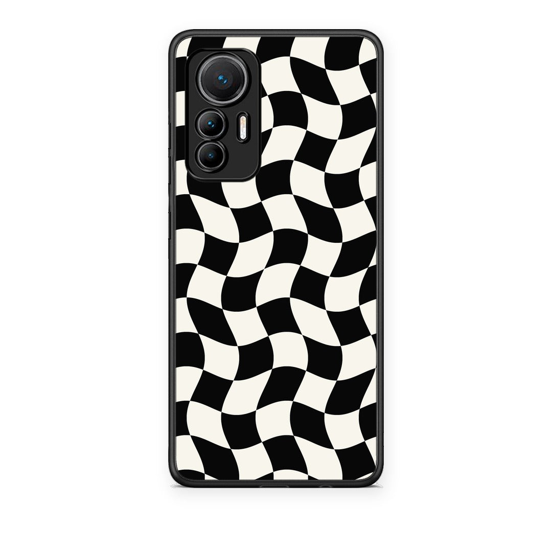 Θήκη Xiaomi 12 Lite 5G Black and Cream Wavy Checkerboard από τη Smartfits με σχέδιο στο πίσω μέρος και μαύρο περίβλημα | Xiaomi 12 Lite 5G Black and Cream Wavy Checkerboard case with colorful back and black bezels