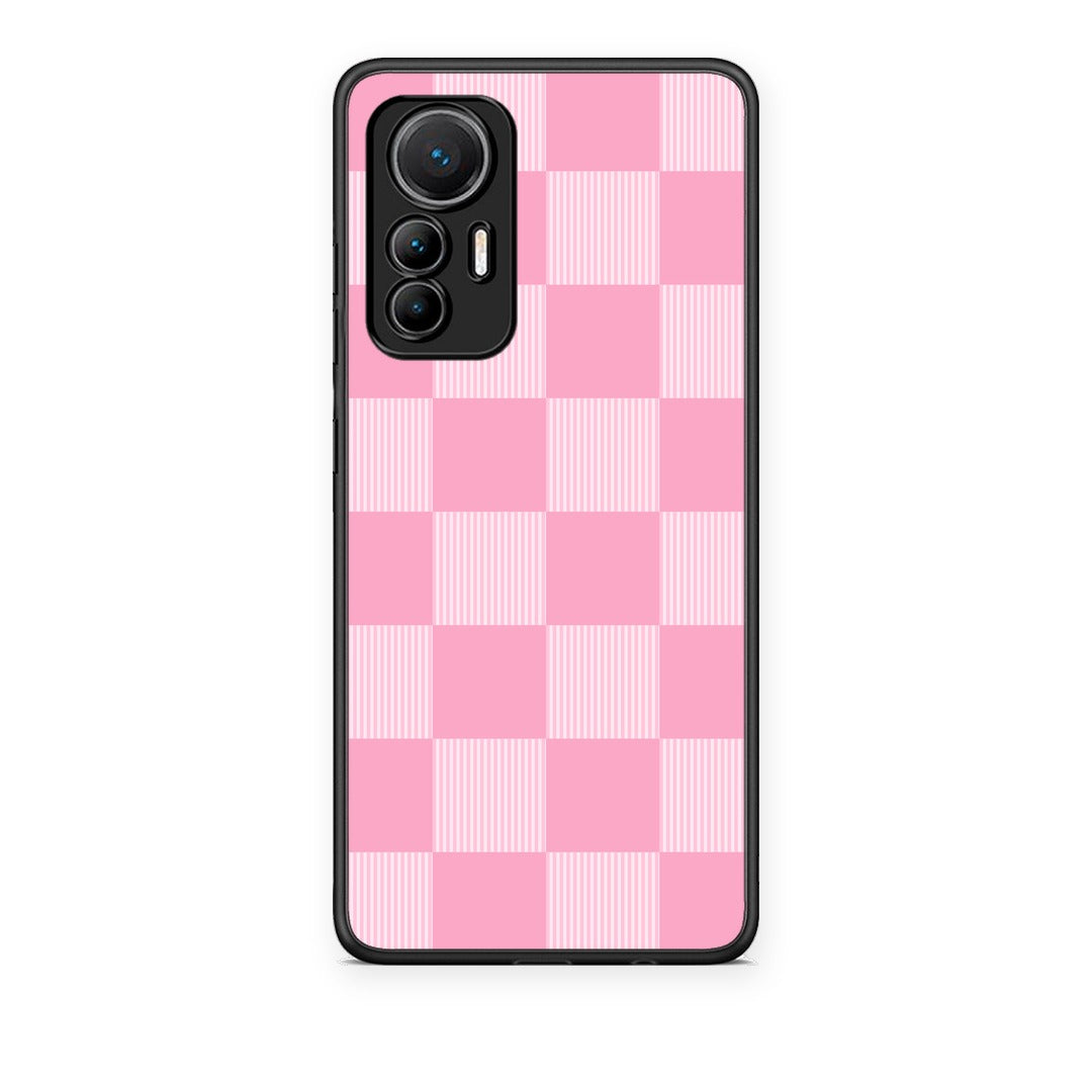 Θήκη Xiaomi 12 Lite 5G Pink and White Striped Checks από τη Smartfits με σχέδιο στο πίσω μέρος και μαύρο περίβλημα | Xiaomi 12 Lite 5G Pink and White Striped Checks case with colorful back and black bezels