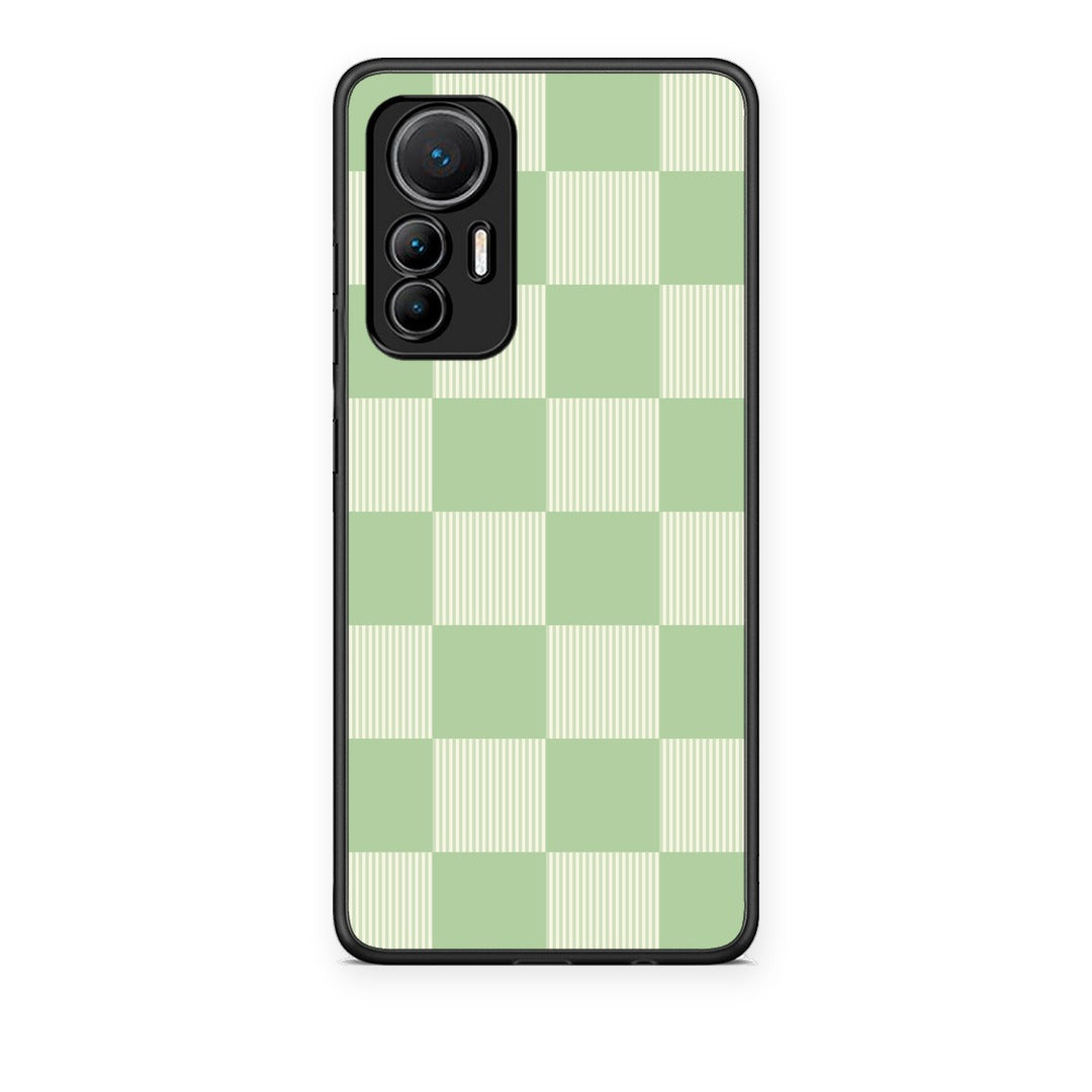 Θήκη Xiaomi 12 Lite 5G Sage and Cream Striped Checks από τη Smartfits με σχέδιο στο πίσω μέρος και μαύρο περίβλημα | Xiaomi 12 Lite 5G Sage and Cream Striped Checks case with colorful back and black bezels