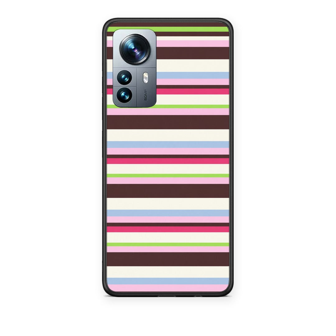 Θήκη Xiaomi 12 Pro Multicolour Horizontal Stripes από τη Smartfits με σχέδιο στο πίσω μέρος και μαύρο περίβλημα | Xiaomi 12 Pro Multicolour Horizontal Stripes case with colorful back and black bezels