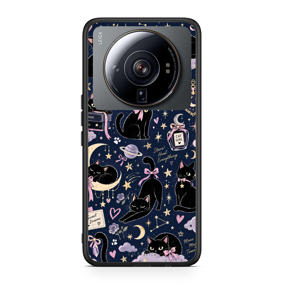Θήκη Xiaomi 12S Ultra Celestial Black Cats on Navy από τη Smartfits με σχέδιο στο πίσω μέρος και μαύρο περίβλημα | Xiaomi 12S Ultra Celestial Black Cats on Navy case with colorful back and black bezels