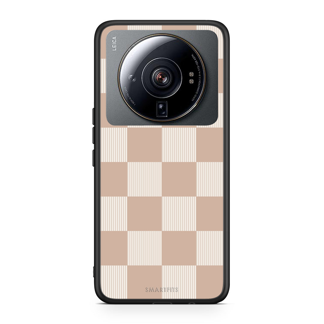 Θήκη Xiaomi 12S Ultra Latte and Cream Striped Checks από τη Smartfits με σχέδιο στο πίσω μέρος και μαύρο περίβλημα | Xiaomi 12S Ultra Latte and Cream Striped Checks case with colorful back and black bezels